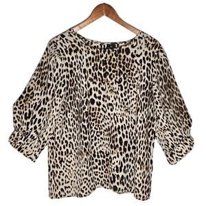 Worthington Women L 3/4 Sleeve Leopard Animal Print Tunic Workwear Casual Sassy